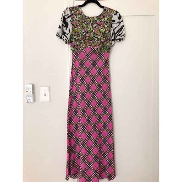 RIXO LONDON WINNIE DRESS CHECK SWIRL FLORAL IN PINK SIZE XXS - Picture 2 of 4